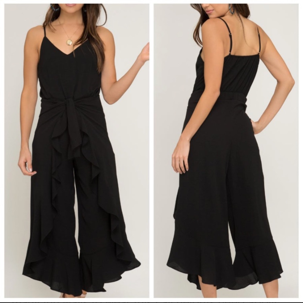 Black ruffled cami jumpsuit